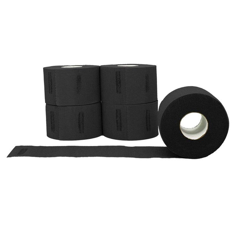 Level 3 Neck Paper Strips - Disposable Flexible Neck Strips for Barbers | Pre-Cut, Self-Adhesive, 5 Rolls (100 Each) - Black