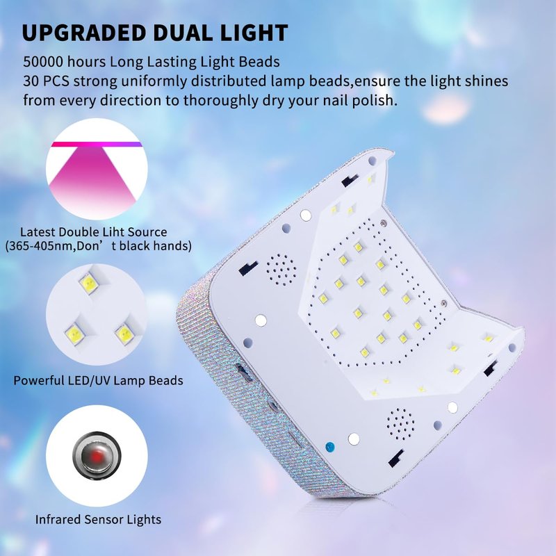 Ayshone Cordless UV LED Nail Lamp,72W Rechargeable Nail Dryer Gel Polish Light with Large LCD Display,Rechargeable Nail Curing Lamp for Salon & Home (AB Diamond)