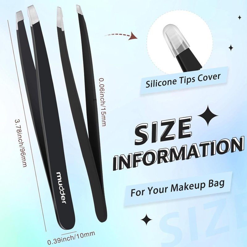 Mudder 12 Pcs Eyebrow Tweezers Set for Facial Hair Stainless Steel Slanted Tip Tweezers in Bulk for Men and Women(Black)