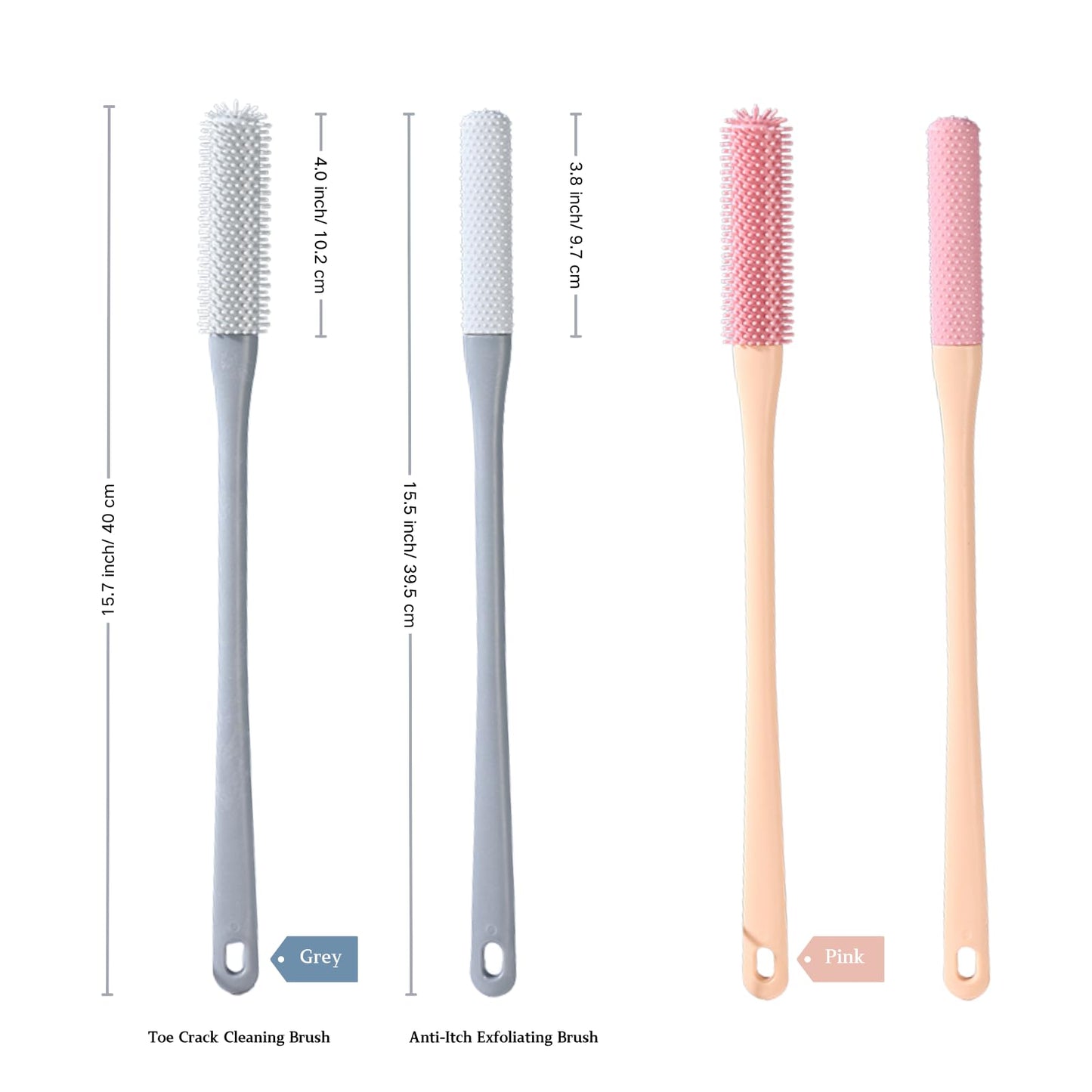 Nurlypop Toe Cleaning Brush with 15.7" Long Handle,Shower Foot Scrubber,No Bending, Ideal for Seniors, Expecting Mothers, Men & Women | Foot Scrubber & Anti-Itch Exfoliating Brush (2 Pack) (Pink)