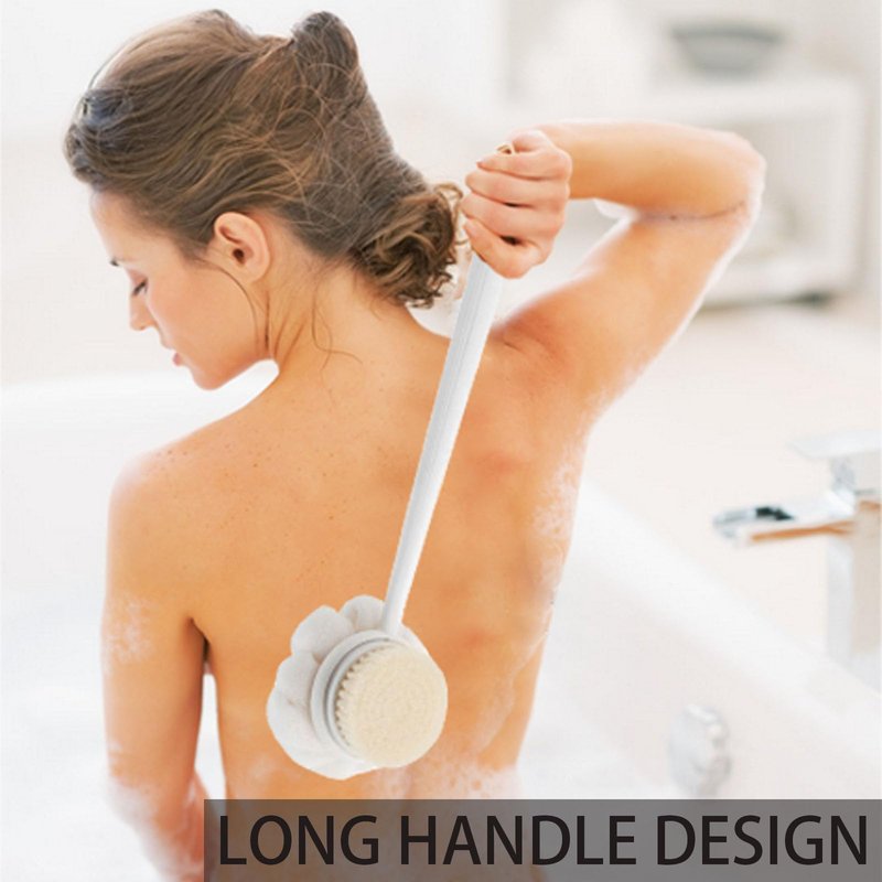 Body Brush with Bristles and Loofah, Long Handle Back Scrubber for Shower - Anti-Slip Shower and Bath Brush for Men and Women