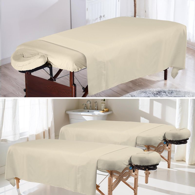 4 Sets Premium Microfiber Massage Table Sheets Set 3 Piece Set Includes Massage Table Cover Fitted Sheet and Fitted Face Rest Cover, Beige