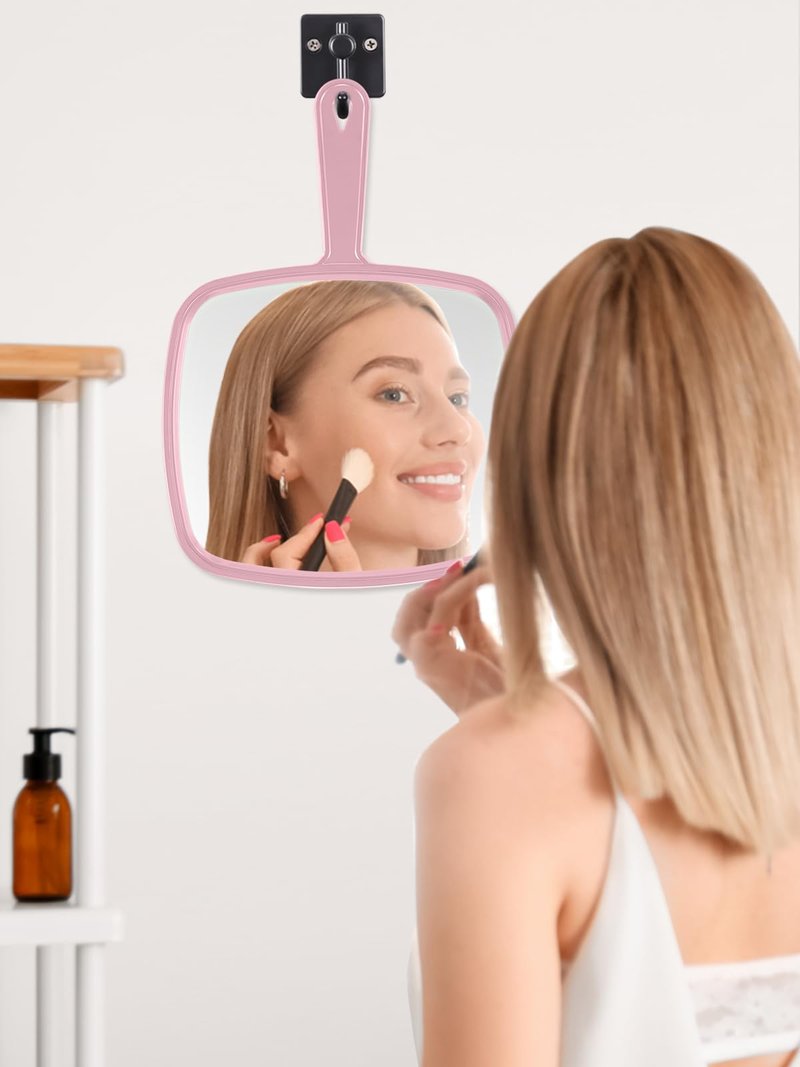BEFUI Extra Large Handheld Mirror，Hand Salon Mirror with Handle for Barbers, Hairdressing (Pink，12.4" Lx 9" W)