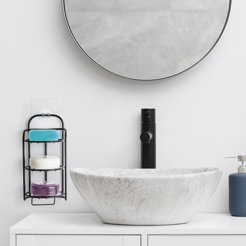 3-Tier Shower Soap Holder - Self-Adhesive & Freestanding Draining Soap Dish Caddy for Bathroom Decor