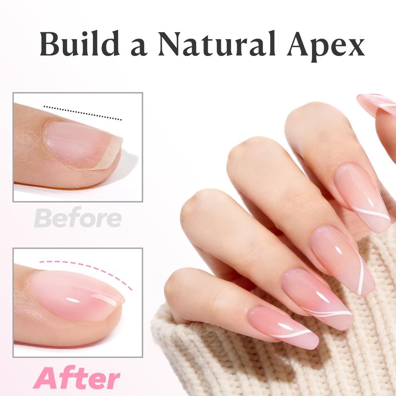 AZUREBEAUTY 10ml 6 Color Rubber Base Gel Polish with Top Coat Set, Builder Gel for Thin Weak Nails, Sheer Nude Pink Jelly Self-Leveling Apex Building Nail Strengthener, Long Lasting Soak Off UV LED