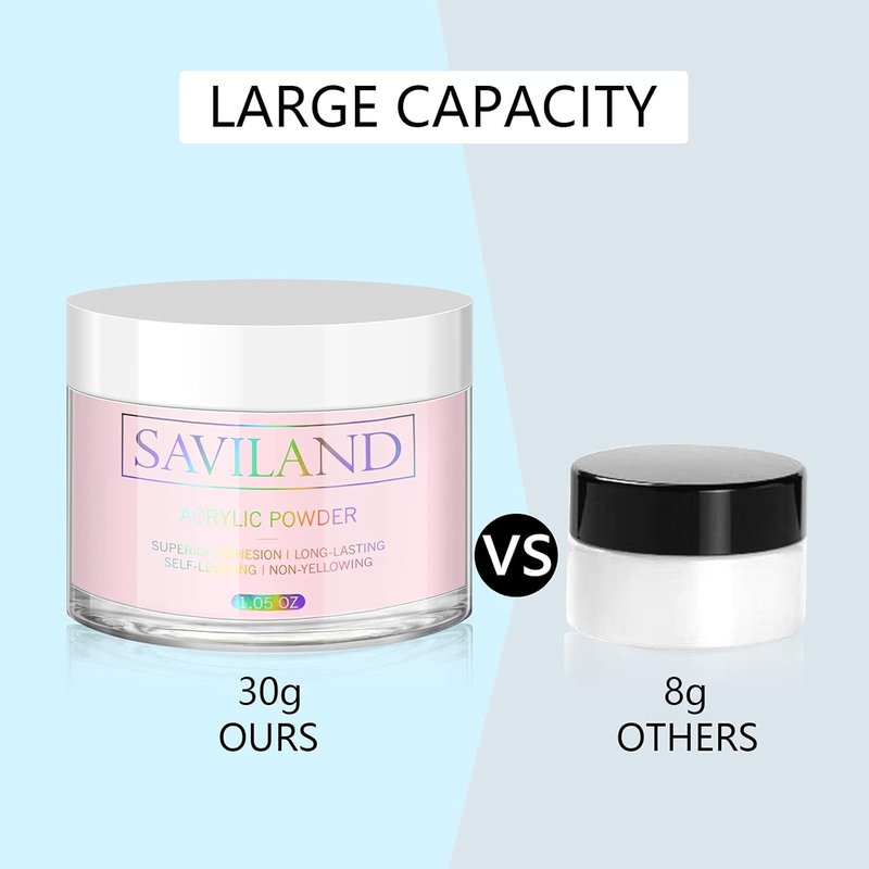 Saviland Pink Acrylic Powder - 30g Professional Colored Nail Polymer for DIY French Manicure & 3D Art