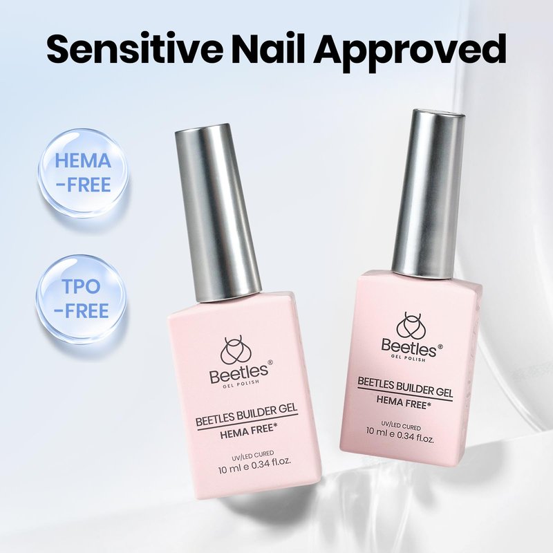 Beetles Builder Gel for Nails 2Pcs, 7 in 1 Clear & Milky White Building Gel Set HEMA-FREE&TPO FREE with Nail Brush, for Strengthening Natural Nail Apex & Extension DIY Salon at Home,UV LED Lamp Cured