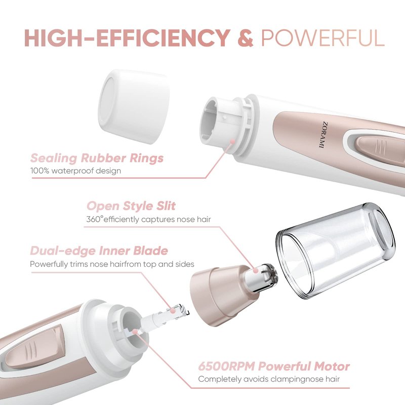 Ear and Nose Hair Trimmer Clipper - 2026 Professional Painless Eyebrow & Facial Hair Trimmer for Men Women, Battery-Operated Trimmer with IPX7 Waterproof, Dual Edge Blades for Easy Cleansing Pink