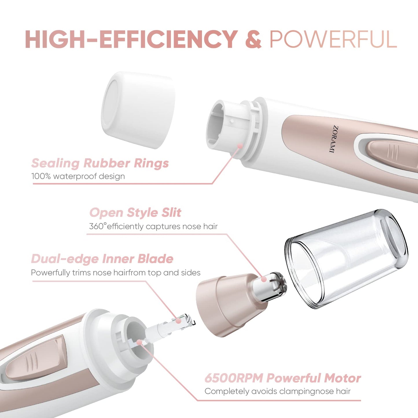 Ear and Nose Hair Trimmer Clipper - 2026 Professional Painless Eyebrow & Facial Hair Trimmer for Men Women, Battery-Operated Trimmer with IPX7 Waterproof, Dual Edge Blades for Easy Cleansing Pink