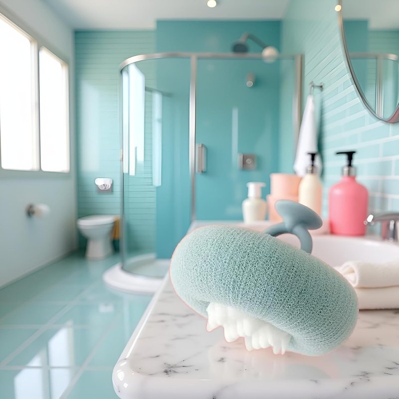 1Pc Blue Suction Cup Soft Bath Ball,11×9cm Sunflower Exfoliating Body Scrubber,Bath Loofah Sponges Sponge for Women and Men,Bathing Accessories