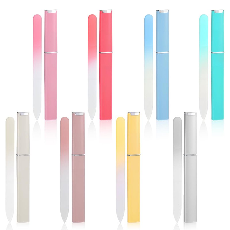 8 Pack Glass Nail File with Case, Crystal Fingernail Files for Natural Nails, Double Sided Etched Fine Grit Nail Filer, Professional Manicure Tools Stocking Stuffers Christmas Gifts for Women