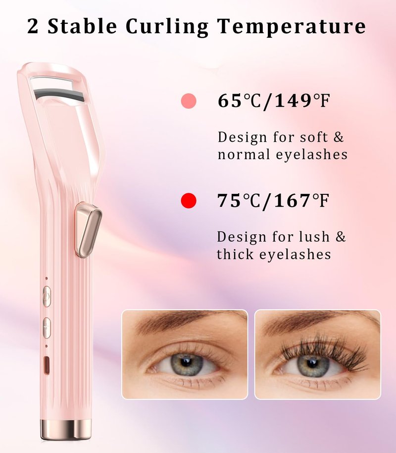 Heated Eyelash Curler Premium PRO - Fast Heat up in 8s - 24 Hours Long Lasting - Rechargeable Electric Eyelash Curler with Type-C, Innovative L Silicone, 2 Heat Modes, HA