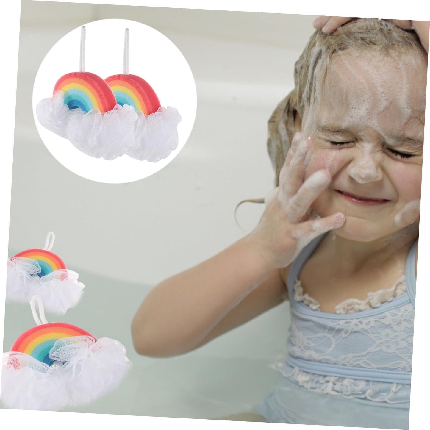 SOESFOUFU 2pcs Rainbow Bath Sponge Baby Towels and washcloths net Bath Sponge sponges for Washing The face Shower Sponge loofah Newborn Bath tub Kids Bath Scrubbers Washing Ball Toddler Miss