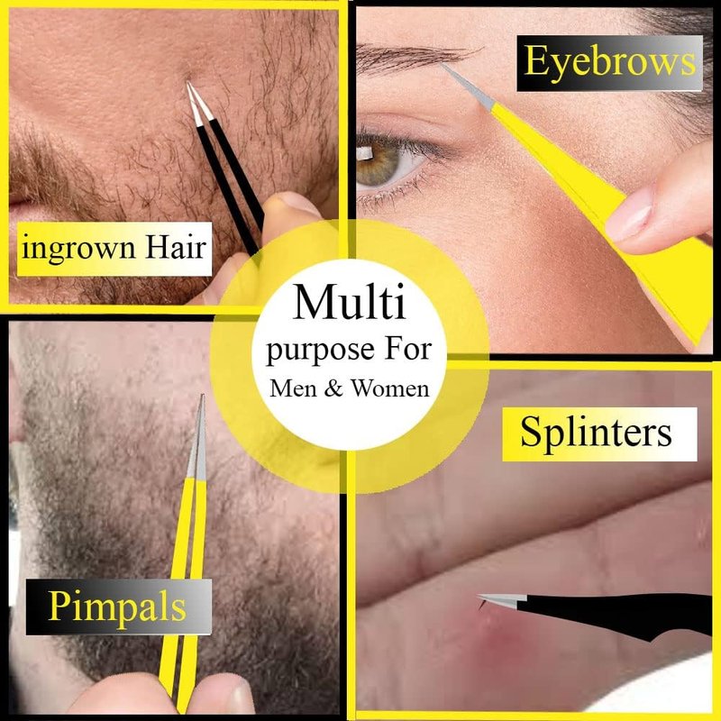 Precision Fine Point Tweezers for Ingrown Hair Removal - Extra Thin Stainless Steel Facial Hair Remover
