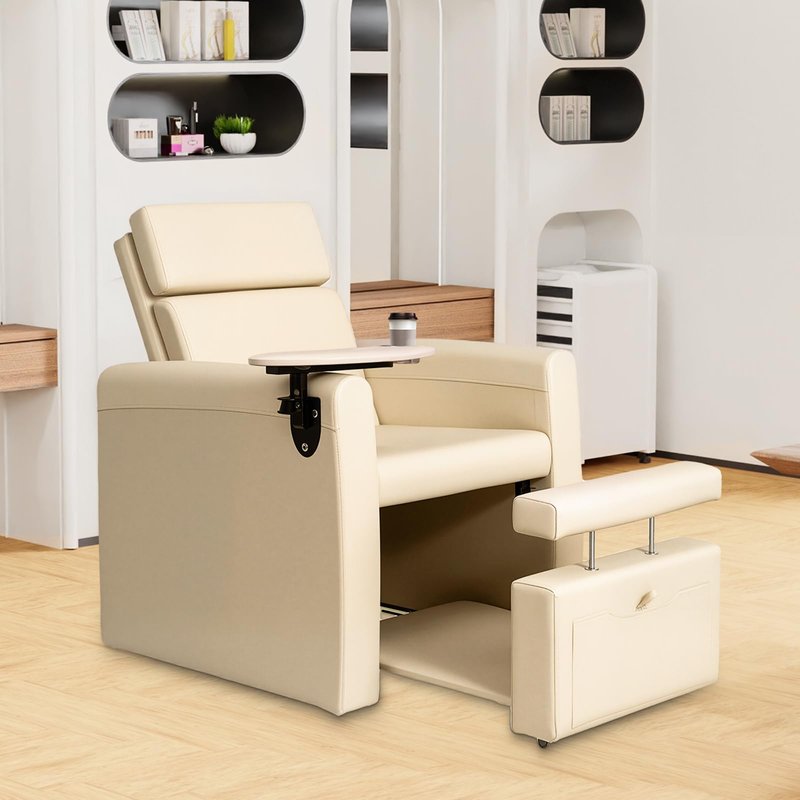 OmySalon Electric Pedicure Chair w/Adjustable Backrest, Movable Cup Holder & Hidden Storage Platform, Full-Floor Support Pedi Station for Professional Nail Tech Supplies Spa Salon (Bleached Sand)