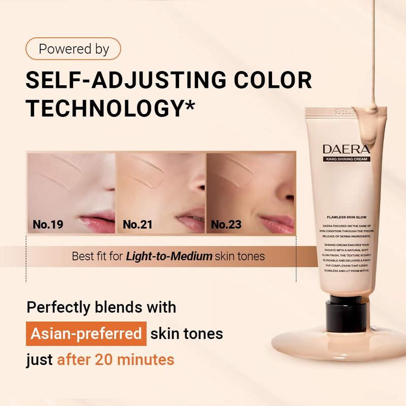 DAERA Full Coverage BB Cream Tinted Moisturizer Foundation, Flawless Glass Skin Makeup, Instant Radiance for Uneven Skin, Long Lasting Lightweight Hydrating, Self Adjusting Shade (Neutral), 1.35 fl oz