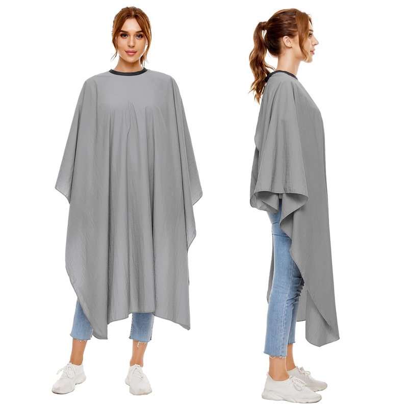 Hair Cutting Cape - Waterproof Nylon Salon Cape for Adults | Adjustable Snap Closure - 56 x 64 Inch Grey Barber Cape