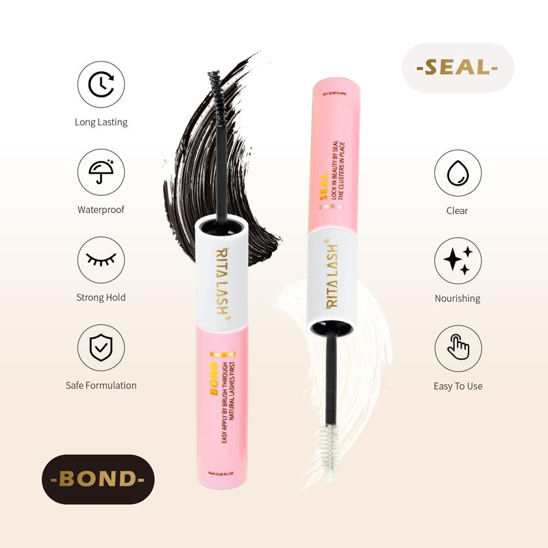 Lash Cluster Glue,Lash Bond and Seal Waterproof Lash Glue for Eyelash Clusters,Eyelash Adhesive Long Lasting 1 Weeks Eyelash Glue for Lash Clusters 2-in-1 Home Use, Strong Hold(6ML+6ML)