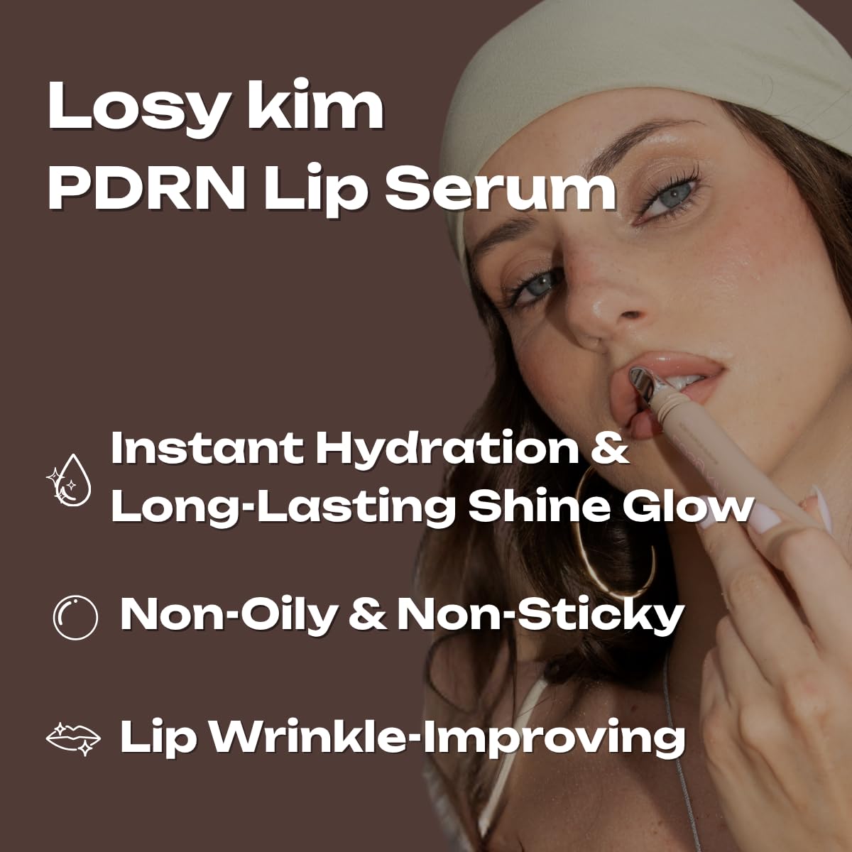 Losy Kim PDRN Tinted Lip Serum – High Gloss Ultra Hydrating Natural Glow, Non-Sticky Volumizing Color Glaze with Long-Lasting Shine, Nourishing Moisturizing Repair for Chapped Lips (0.34 oz) (island)