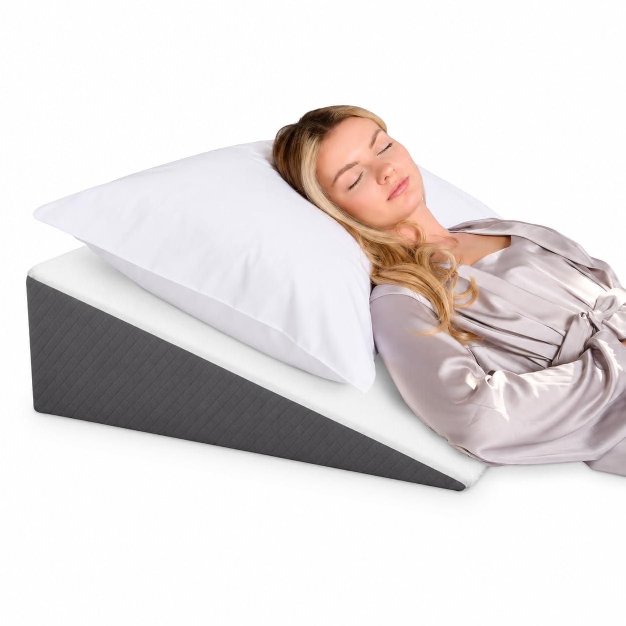 Kolbs Bed Wedge Pillow for Sleep Apnea, FSA Eligible Acid Reflux, and Back Pain Relief, with Chic Jacquard Cover - Headboard Wedges for Sleeping (Standard Width 7.5" Height)