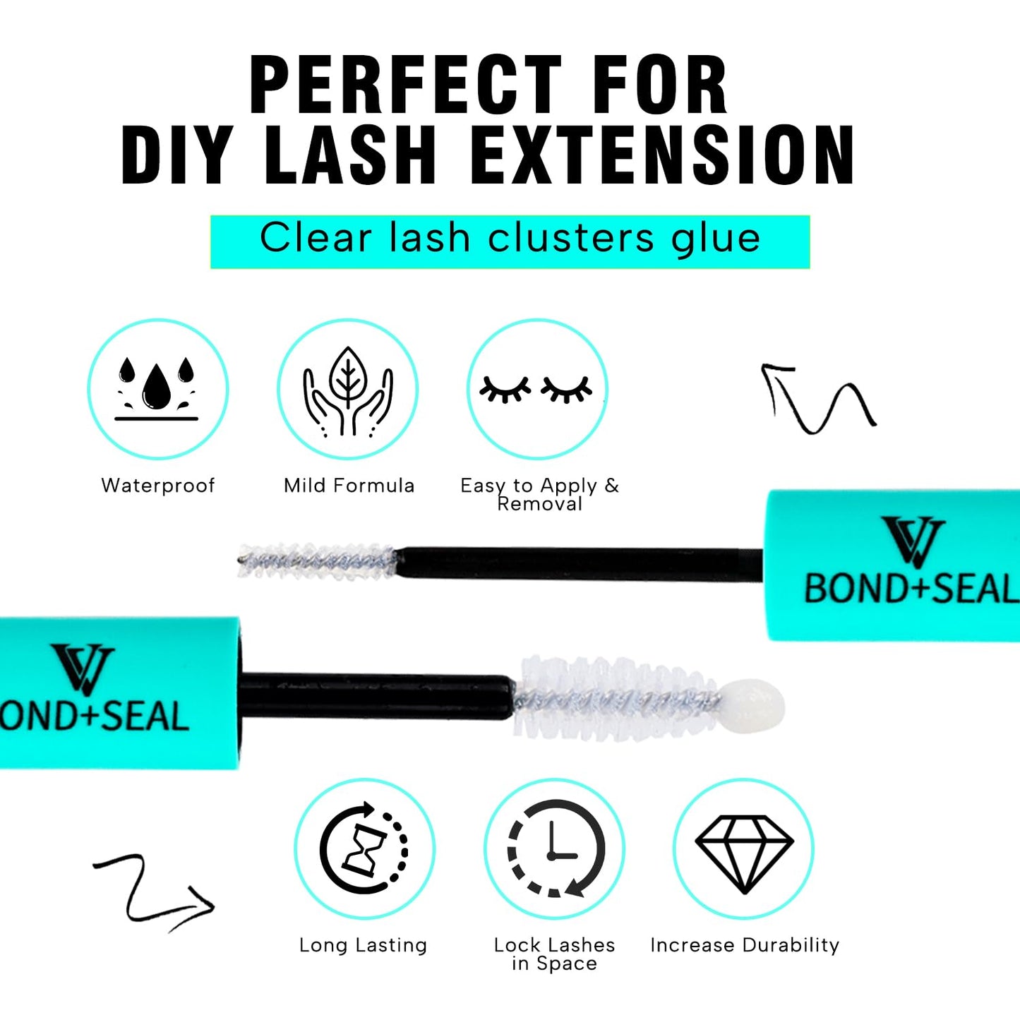 VAVALASH Bond and Seal Lash Clusters Glue 2 in 1 Long Lasting Clear Cluster Lash Glue for Eyelash Extensions Waterproof Adhesive and Sealant 48-72 Hours DIY Eyelash Extension