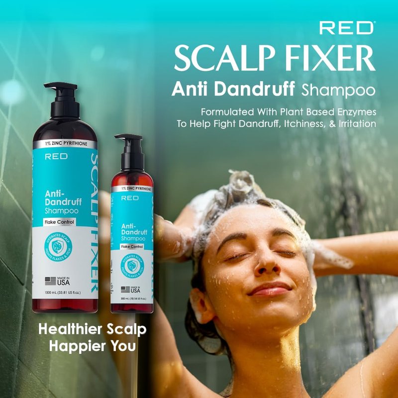 Red by Kiss Scalp Fixer Anti-Dandruff Shampoo with 1% Zinc Pyrithione, Flake Control, Hydrating Formula, Soothes Itchy, Irritated Scalp Plant Based Sulfate Paraben Free Formula (10.14 fl. oz.)