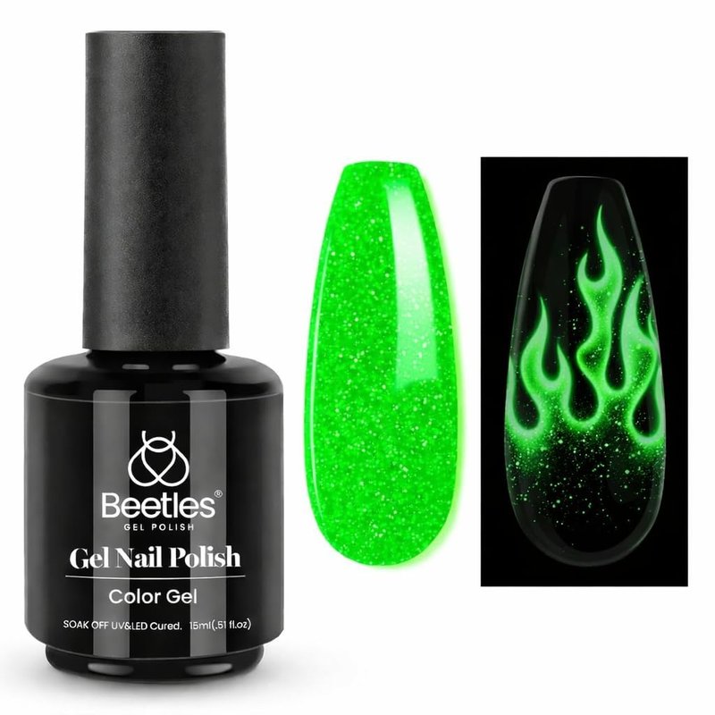 Beetles Gel Nail Polish - Luminous Green Glow in the Dark | Soak Off UV LED Nail Art 0.5oz