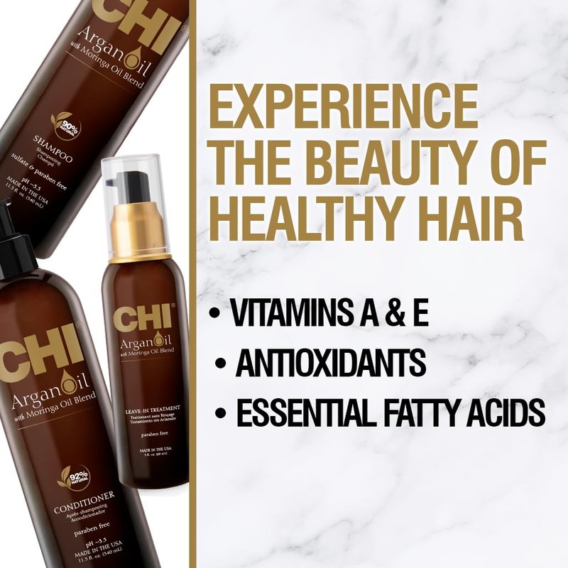 CHI Argan Oil Luxe Trio Kit - Shampoo, Conditioner & Moringa Oil | 11 fl. oz. Set of 3