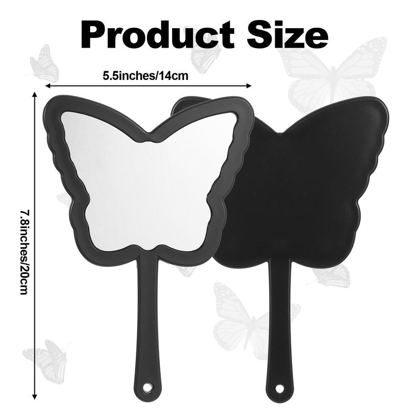 Butterfly Shaped Hand Held Mirror with Handle, Cute Cosmetic Travel Handheld Mirror, Single-Sided Portable Travel Vanity Lash Hand Held Mirrors for Shaving Makeup Men & Women (Black, 6 x 8 Inch)