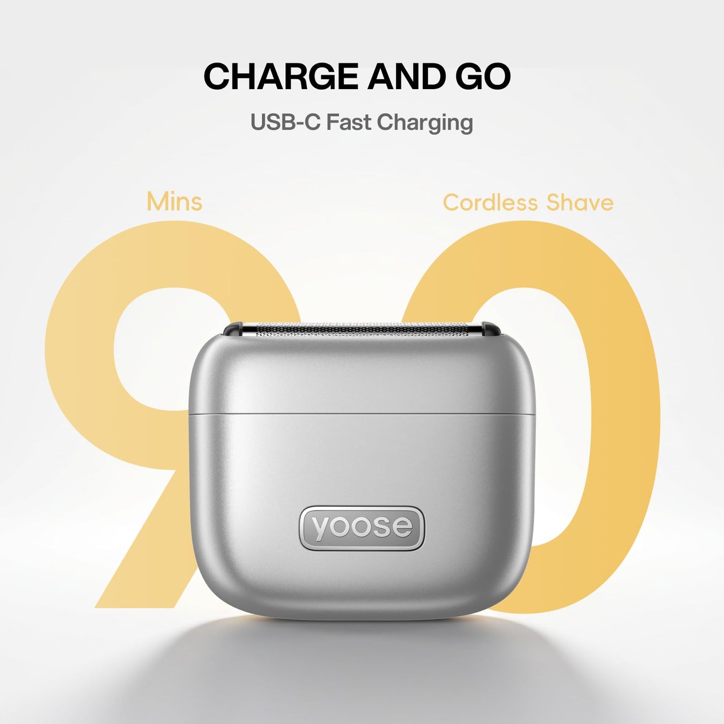 yoose MINI5 Foil Shaver, Portable Electric Razor for Men, Magnetic 5-Blade Cutting Head, IPX7 Waterproof, USB-C Rechargeable, 90 Min Cordless Dry Shave, Electric Shaver with Pouch, Silver