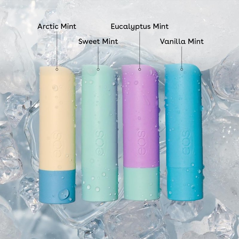 eos Natural Shea Minty Lip Balm Variety Pack - Artic, Vanilla, Sweet and Eucalyptus Mint, All-Day Moisture Lip Balm Gift Set, 0.14 oz, 4-Pack