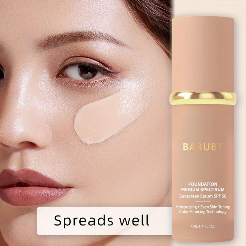 BARUBT 4 in 1 Color Changing Foundation with SPF 50 - Moisturizing Medium-Full Coverage Concealer, Medium Spectrum Foundation Cream, Long-Lasting Lightweight Makeup Liquid