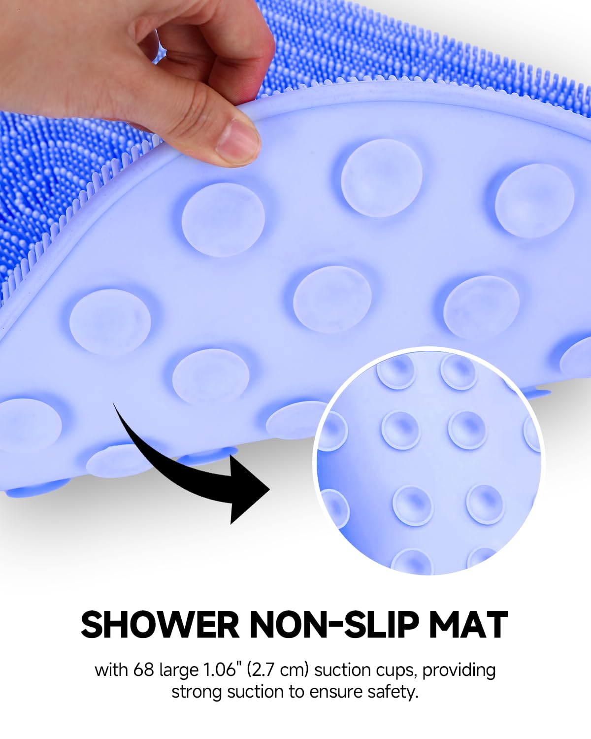 VIWU Extra Large Shower Foot Scrubber Mat, Silicone Foot Cleaner Brush – Exfoliate, Clean & Massage Feet Without Bending, 68 Non-Slip Suction Cups, Improve Foot Circulation & Appearance, 21.3 x 14 in