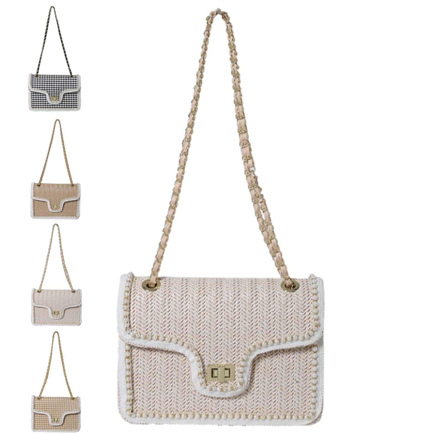 VTYFRY Straw Crossbody Bags for Women Trendy Beach Summer Handmade Rattan Shoulder Woven Leather Straps Clutch Purse Vacation (Beige)