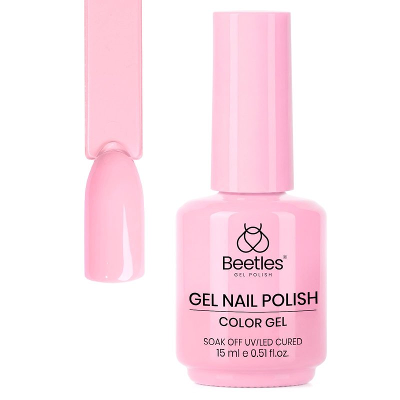 Beetles Pink Gel Polish - Strawberry Cream 15ML/0.51Fl Oz, Light Pink Gel Nail Polish, Same Color Same Bottle, Soak Off UV LED Lamp Summer Nails Art, Long-Lasting Manicure Salon DIY Home