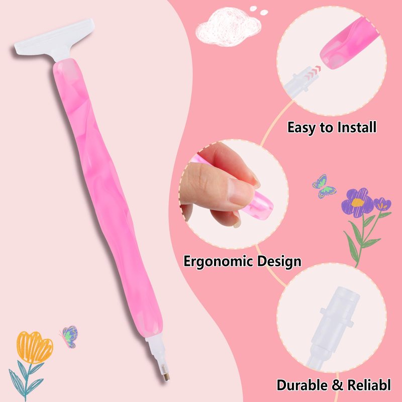 Phinus Diamond Art Pens 24P, Acrylic Diamond Painting Pen with Various Tips and Dotting Clay, Ergonomic Diamond Art Tools Set for 5D Gem Paintings (Pink)