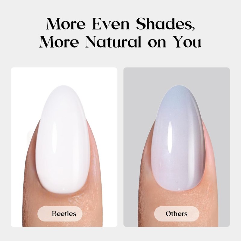 Beetles Milky White Press On Nails - Short Square Natural Gel Nail Kit with Fast-Dry Glue | 30pcs in 15 Sizes