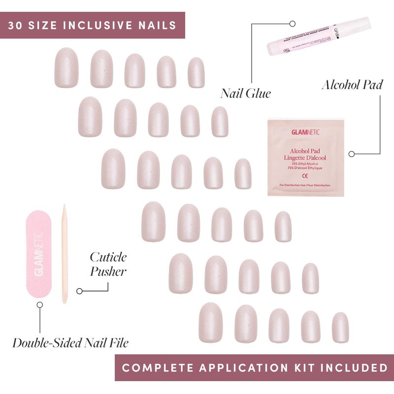Glamnetic Press On Nails - Pure Intentions | Glossy Short Round Fake Nails | 30 Nail Kit with Glue, 12 Sizes Available