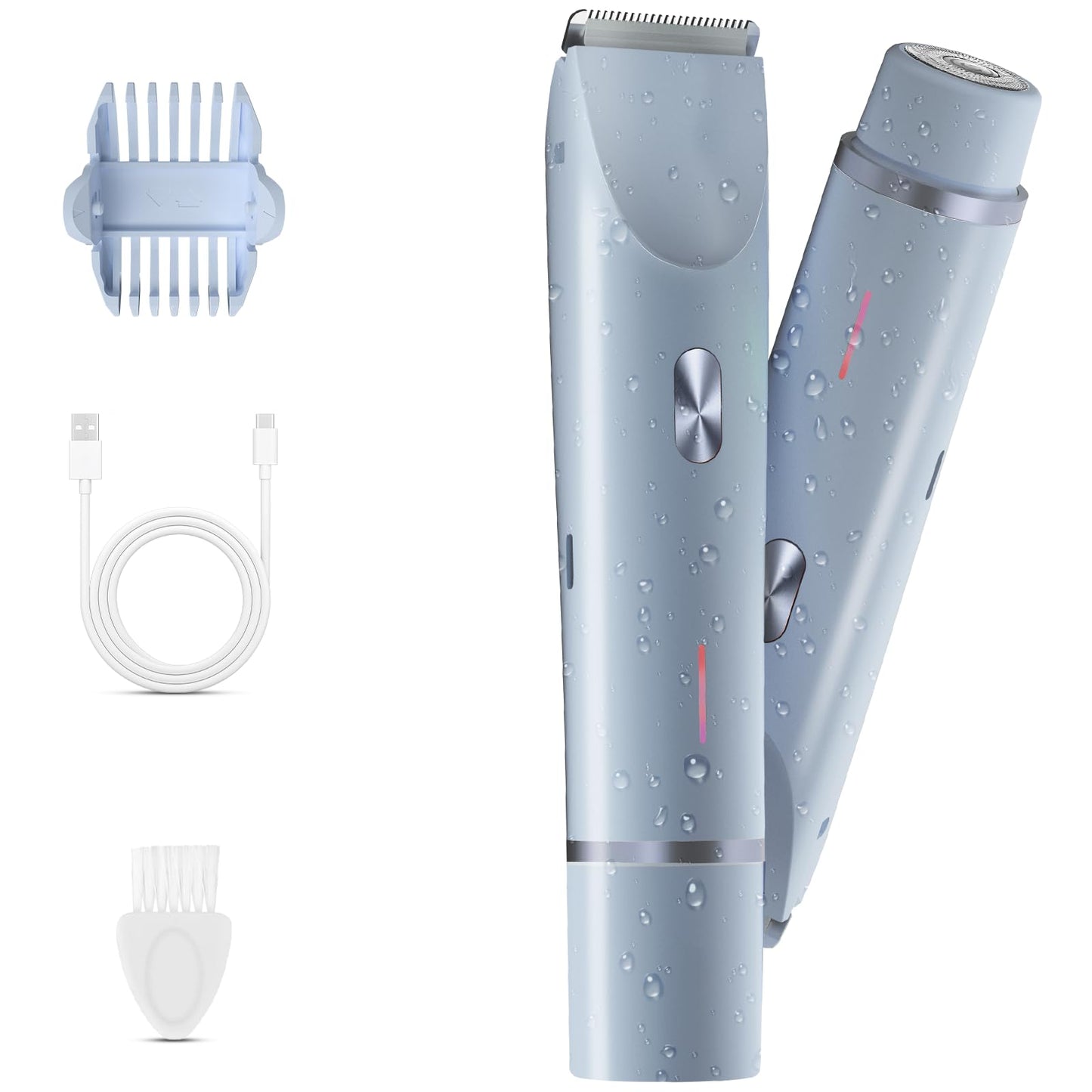 Bikini Trimmer for Women, 2 in 1 Electric Razor & Bikini Shaver for Womens IPX7 Waterproof Body Hair Trimmer and Facial Hair Remover,Blue