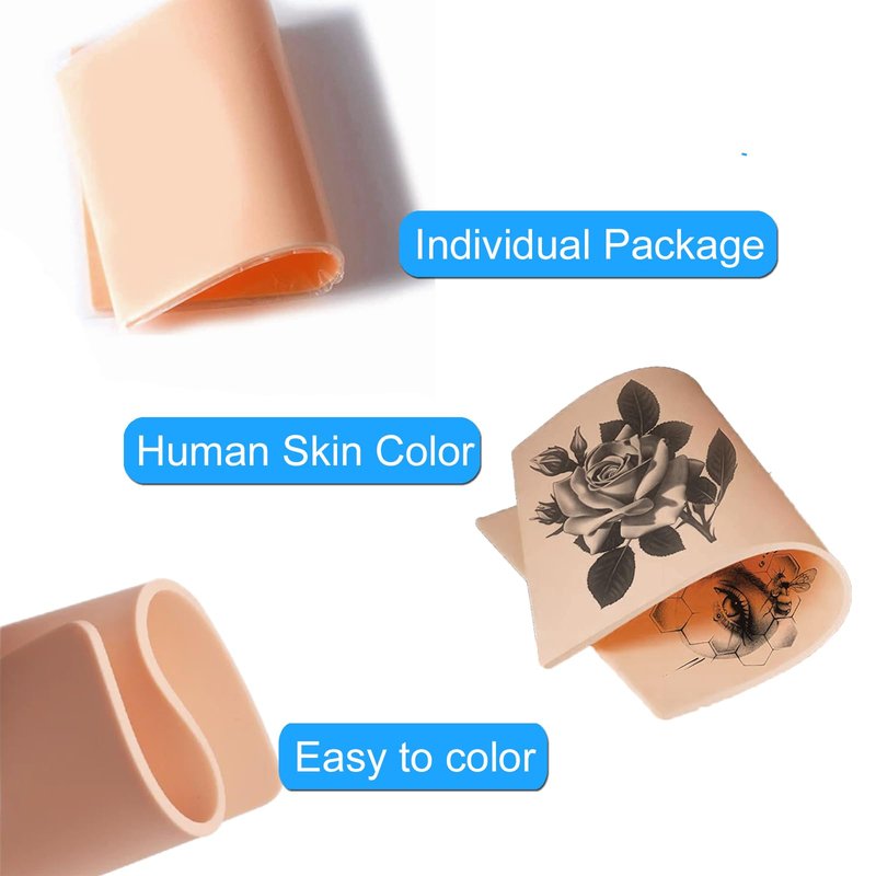 MIUXIA 18Pcs 3MM Tattoo Skin Practice Kit Includes 8Pcs Fake Skin and 10Pcs Tracing Paper Double Sided Thick Skin Tattoo Stencil Paper Supplies Kit
