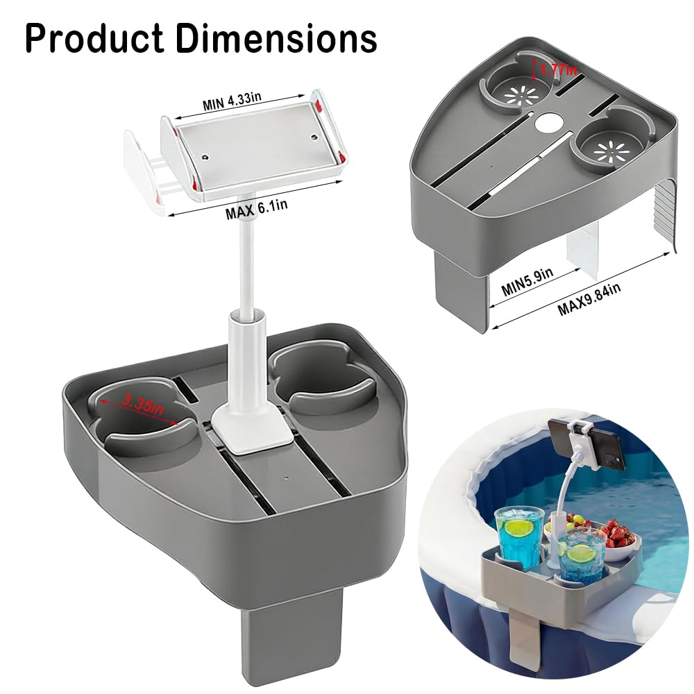 GSZEPSEX Hot Tub Table Tray with Adjustable Phone Holder, Bathtub Table Tray, Hot Tub Accessories for Inflatable Tub and Pool