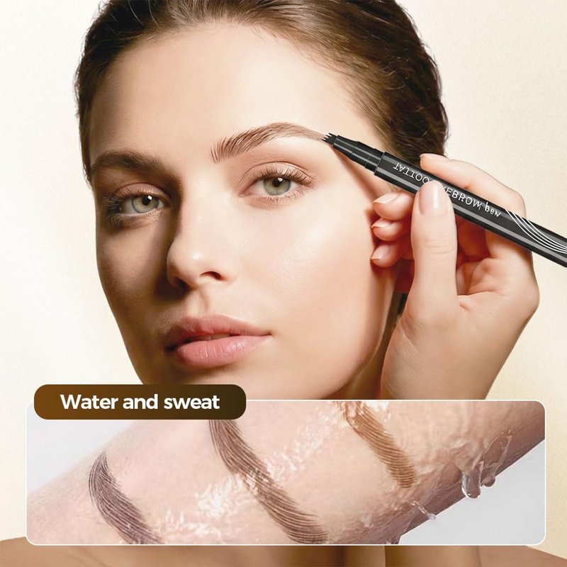 Microblading Eyebrow Pencil - 4-Tip Waterproof Brow Pen for Precise Contouring | Dark Brown