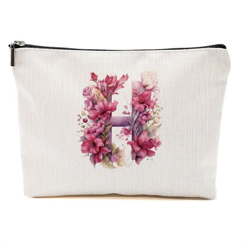 DHKG Initial Makeup Bag Personalized Cosmetic Bag Monogrammed Gifts for Women Boss Mom Bestie Travel Organizer Zipper Pouch Teacher Gifts Mothers Day Birthday Bridal Shower Gifts, Pink Letter H