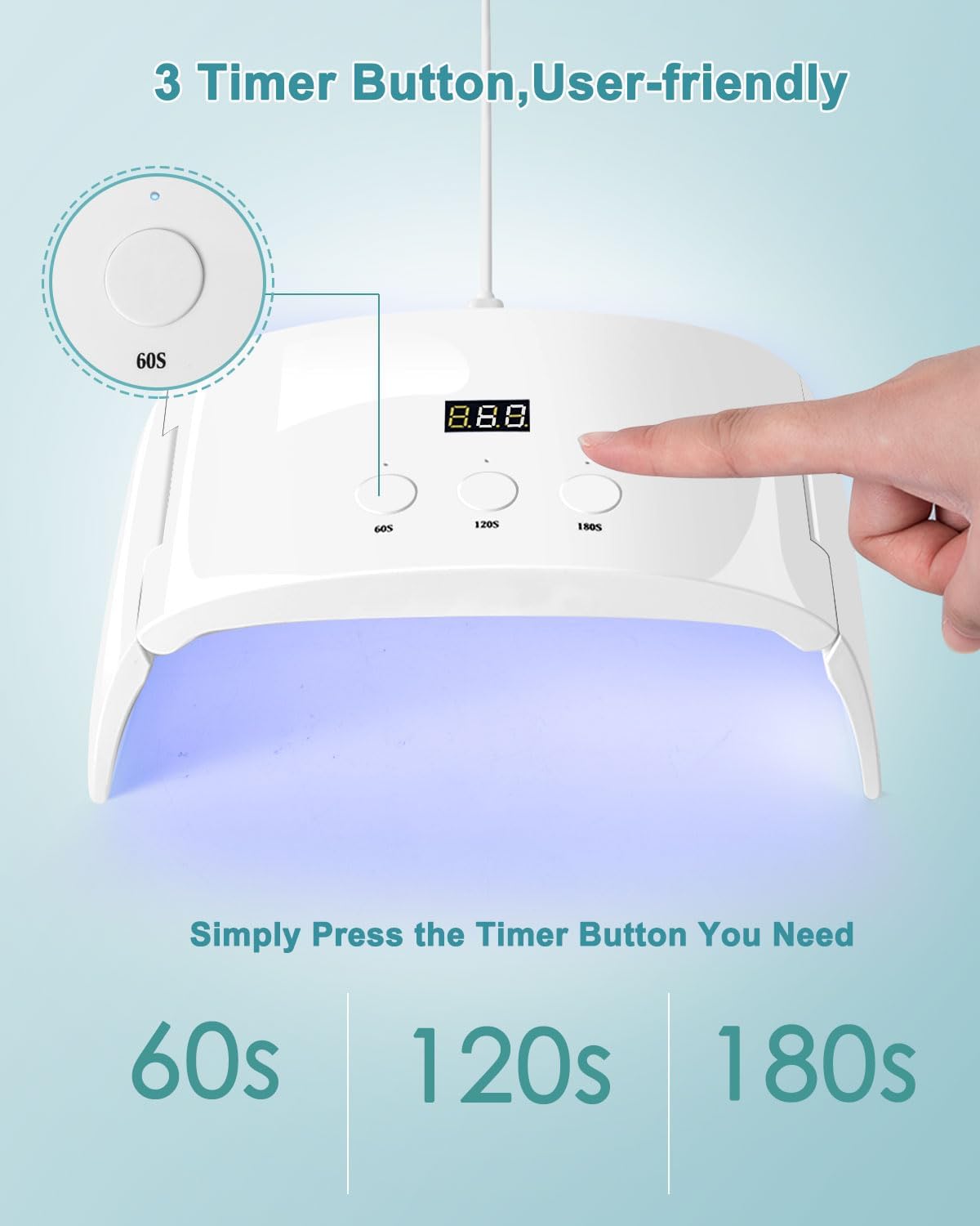 Skiennix UV LED Nail Lamp - Spacious Foldable Curing Light Dryer for Gel Nails | White
