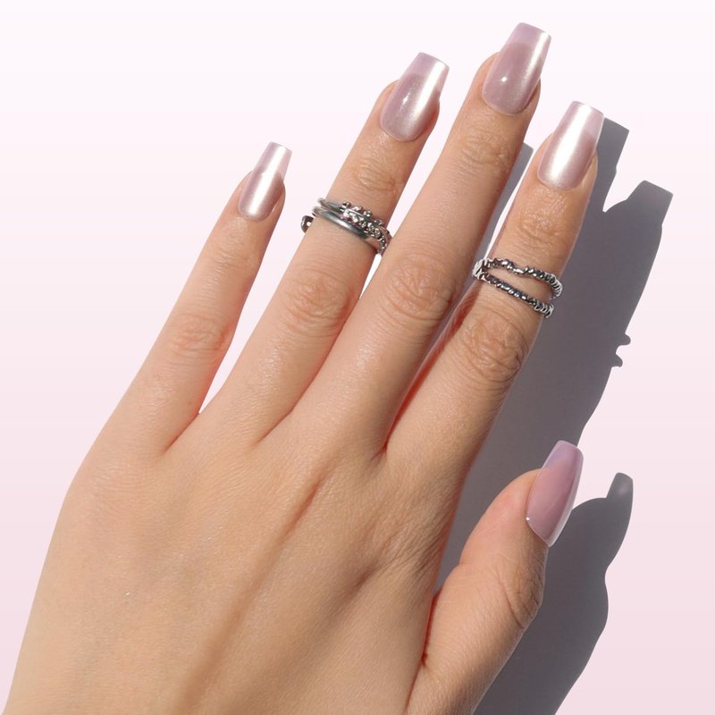 Nail Reformation Press On Nails, Dusty Rose | Mauve Short Coffin Fake Nails with Cat Eye Velvet Finish, Reusable Natural Stick On Nails Kit - 32 Pcs in 16 Sizes with Glue, Manicure Gifts for Women