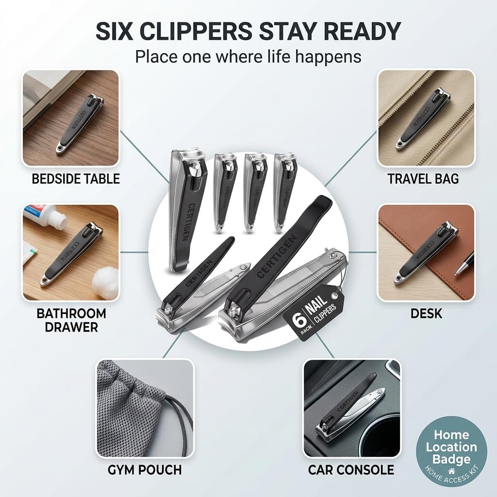 Skiennix Nail Clippers Set - 6-Piece Kit for Men and Women | Toenail & Fingernail Clippers