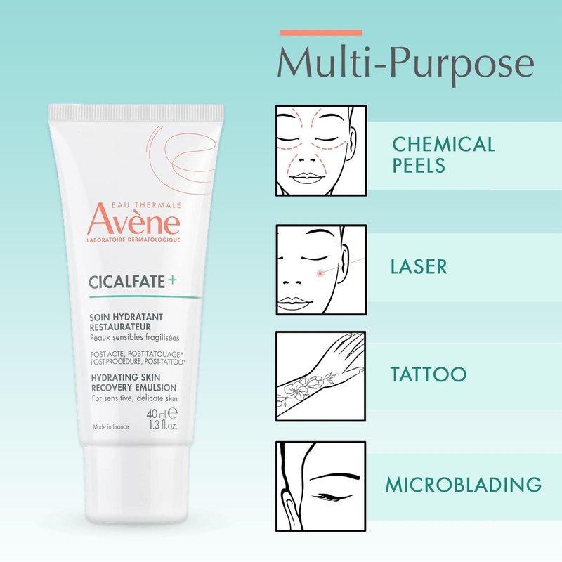 Avène Cicalfate+ Hydrating Skin Recovery Emulsion - 24HR Barrier Repair for Post-Procedure & Tattoo | 1.3 Fl Oz