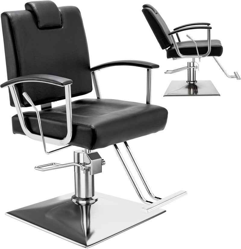 Barber Chair by [Brand Name] - Heavy Duty Reclining Design with Adjustable Height & 360° Swivel - Max Load 440 Lbs (Black)