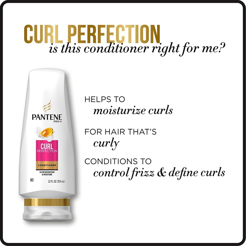 Pantene Pro-V Curly Hair Curl Perfection Moisturizing Conditioner, 12 Fl Oz (Pack of 2)