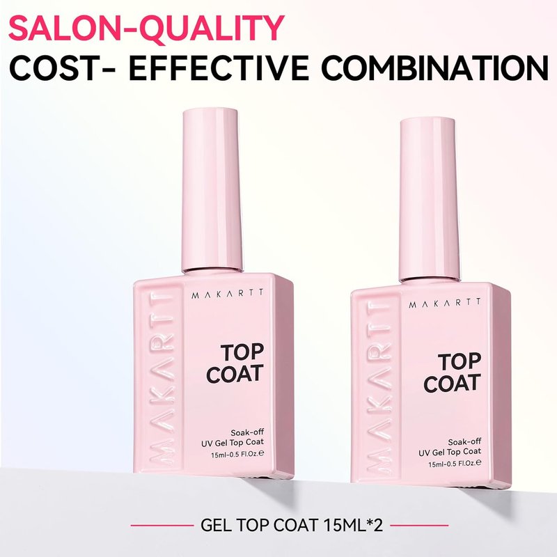 Makartt Gel Top Coat: 2 PCS 15ml No Wipe Top Coat Gel Nail Polish Upgrade Diamond-Shine Long-Lasting Clear Gel Polish Soak Off UV LED Lamp Needed Home DIY Gift Women